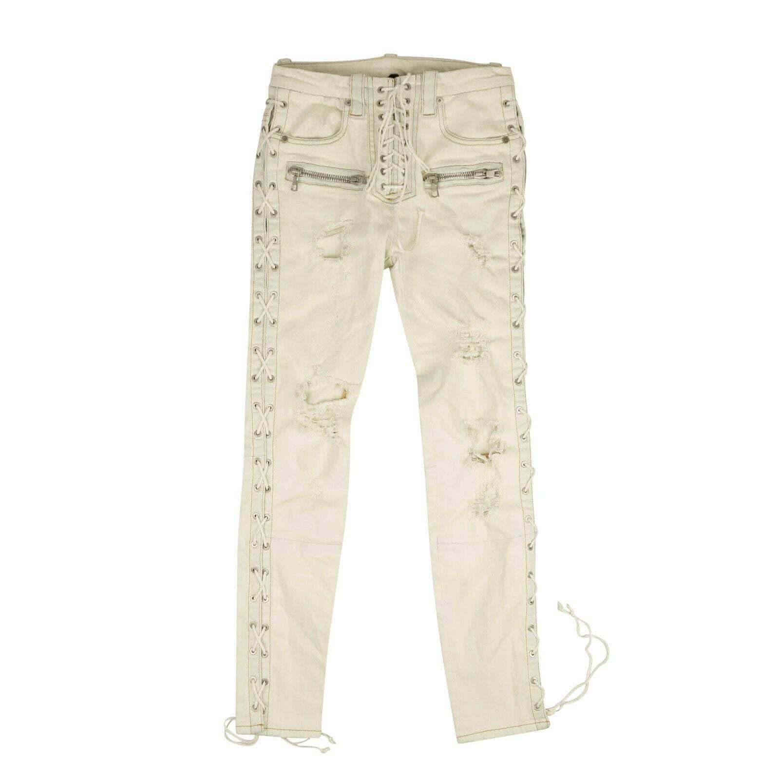 Unravel Project 74NGG-UN-1204/24 NEW UNRAVEL PROJECT White Washout Denim Side Lace Up Skinny Jeans Size 24 $1225 74NGG-UN-1204/24