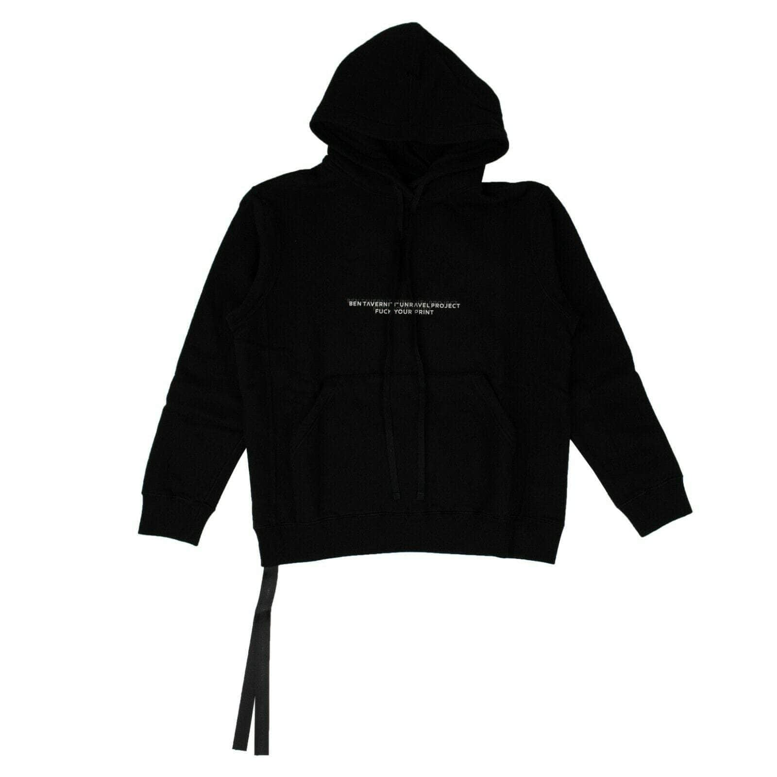 Unravel Project 82NGG-UN-1020/XS NWT UNRAVEL PROJECT Black Cotton Slogan Print Hoodie Sweatshirt Size XS $615 82NGG-UN-1020/XS