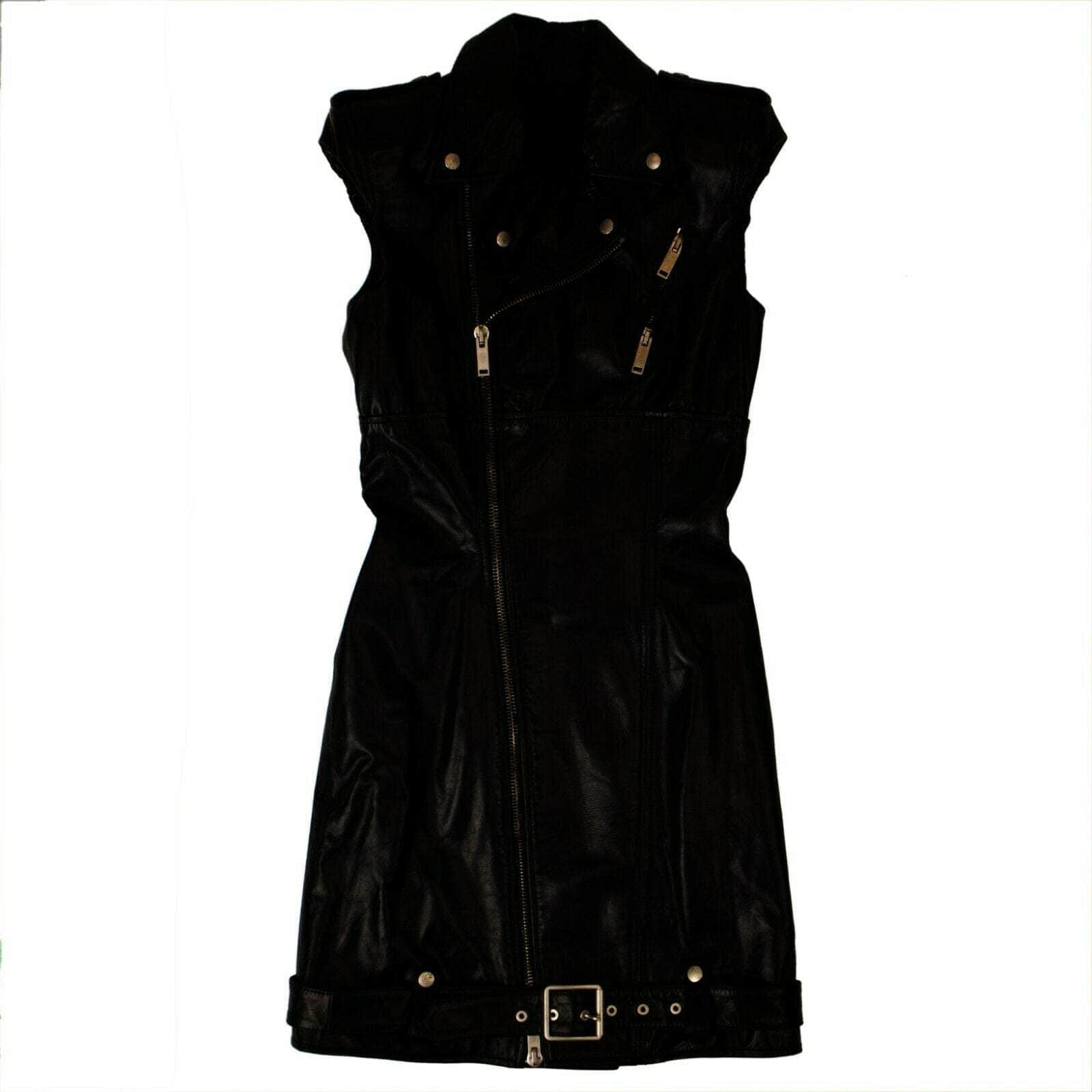 Unravel Project 82NGG-UN-103/40 NWT UNRAVEL PROJECT Black Leather Sleeveless Biker Dress Size 4/40 $2345 82NGG-UN-103/40