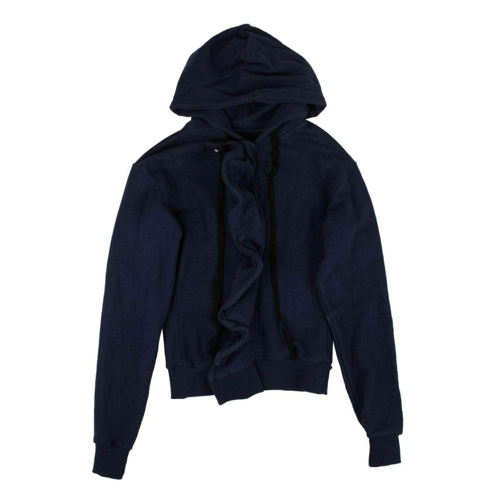 Unravel Project 82NGG-UN-1103/S NWT UNRAVEL PROJECT Navy Blue Ruffle Zip Up Hooded Sweatshirt Size S $665 82NGG-UN-1103/S