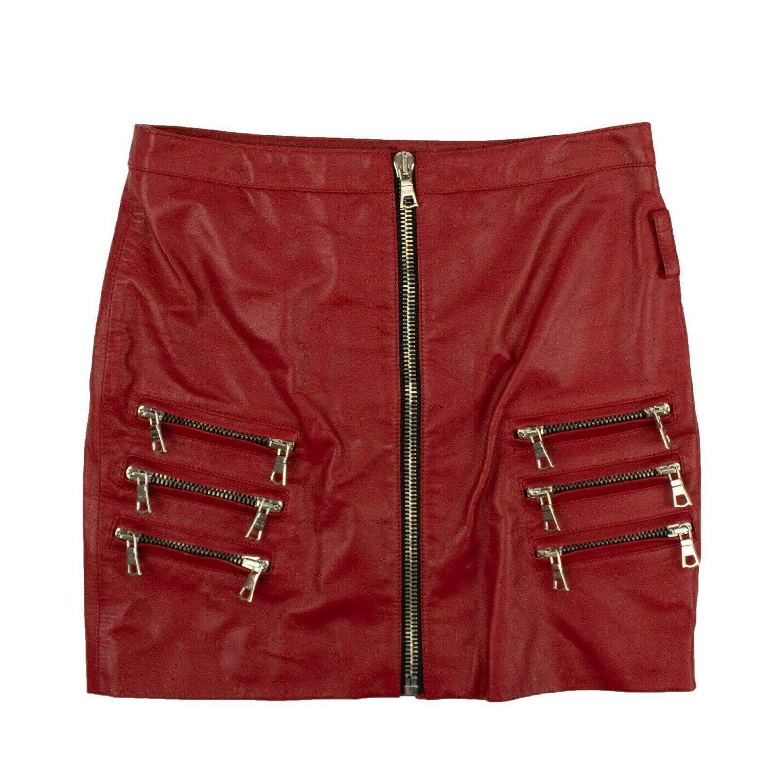 Unravel Project 82NGG-UN-1183/40 NWT UNRAVEL PROJECT Red Leather Triple Zip Mini Skirt Size 4/40 $1680 82NGG-UN-1183/40