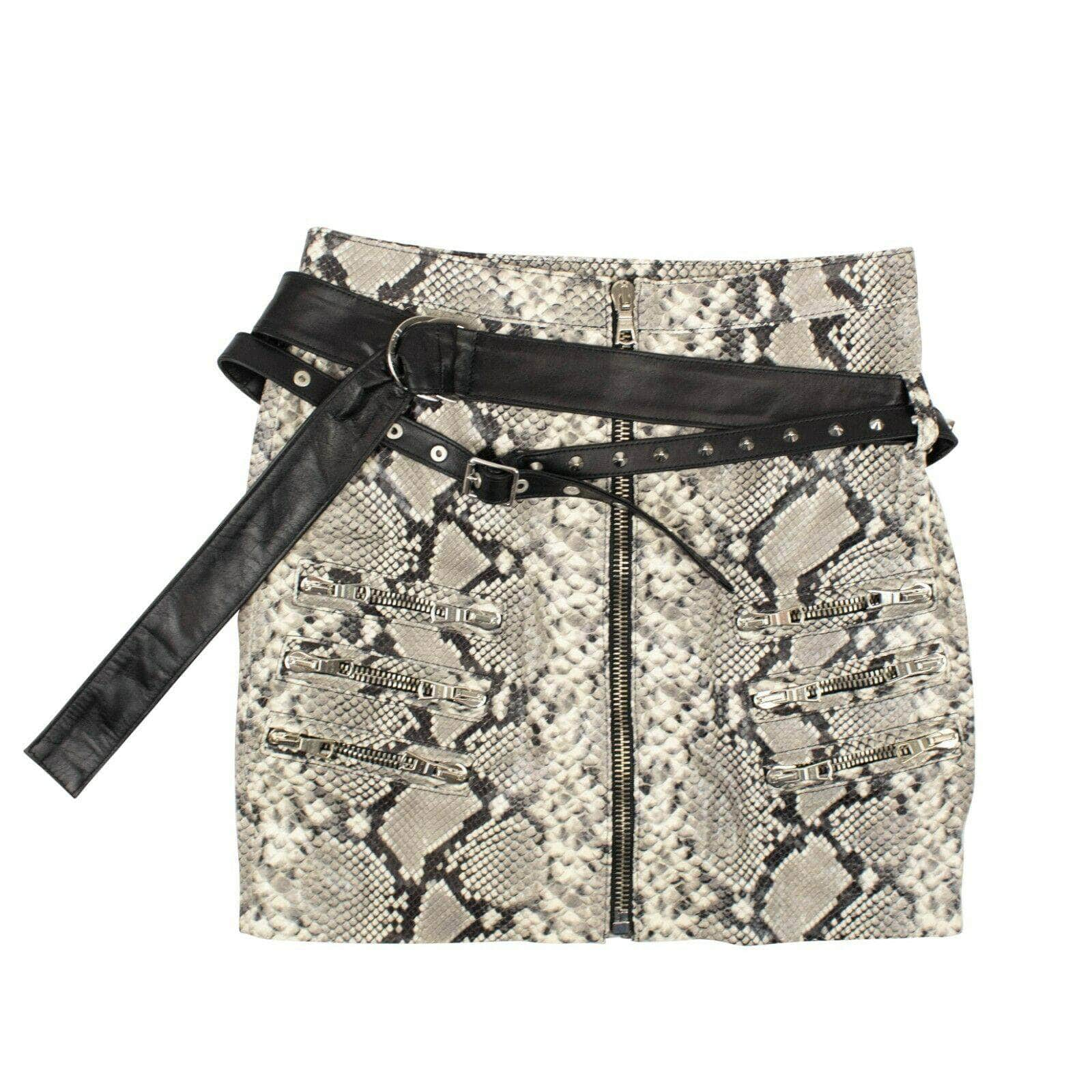 Unravel Project 82NGG-UN-1184/42 NWT UNRAVEL PROJECT Gray Leather Snakeskin Print Mini Skirt Size 6/42 $1820 82NGG-UN-1184/42