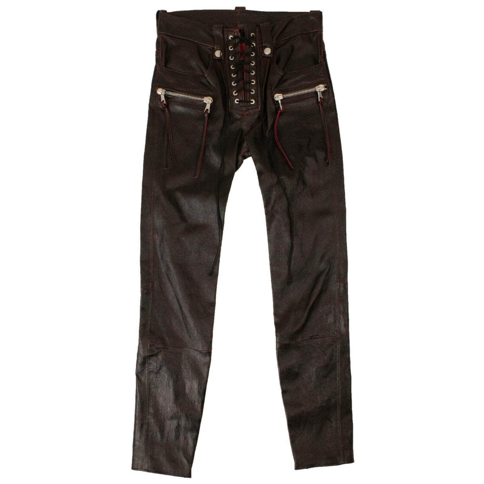 Unravel Project 82NGG-UN-79/26 NWT UNRAVEL PROJECT Black/Red Leather Lace Up Detail Pants Size 26 $2085 82NGG-UN-79/26