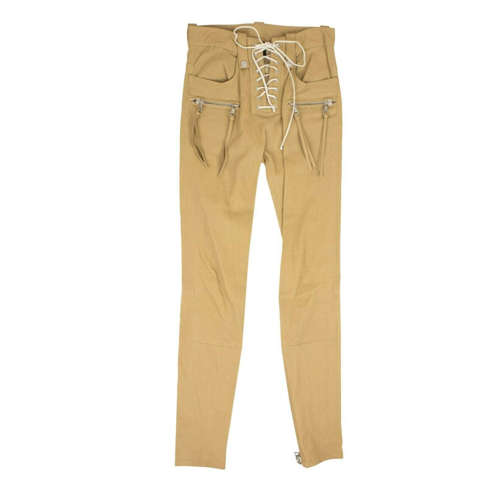 Unravel Project 82NGG-UN-82/26 NWT UNRAVEL PROJECT Beige Leather Skinny Lace Up Pants Size 26 $2240 82NGG-UN-82/26