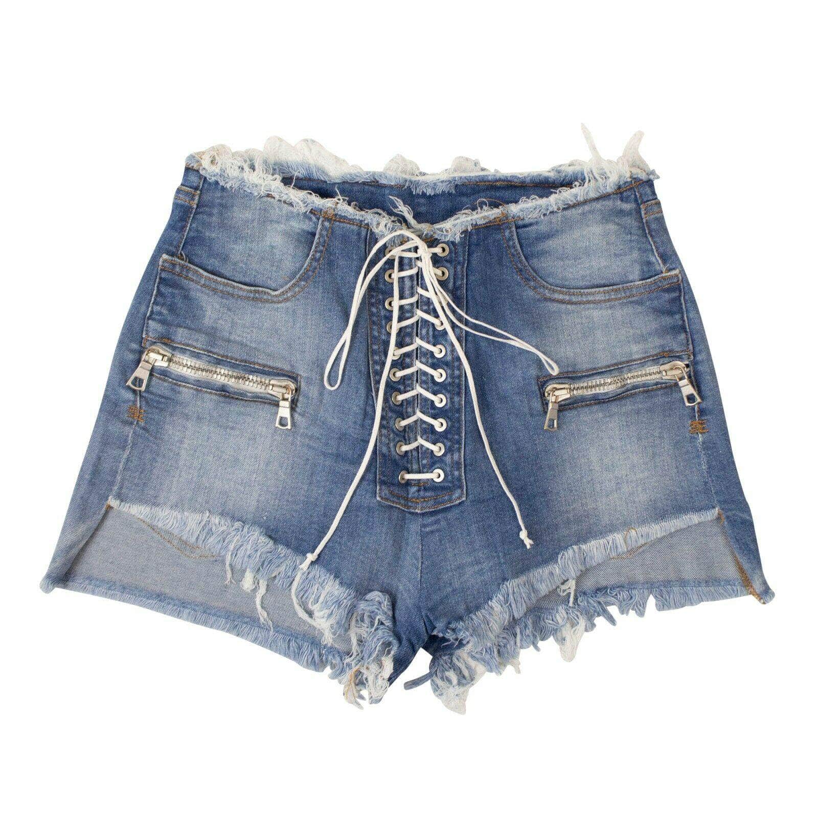 Unravel Project channelenable-all, chicmi, couponcollection, gender-womens, main-clothing, size-24, size-25, size-26, size-28, under-250, unravel-project Denim Lace-Up Shorts