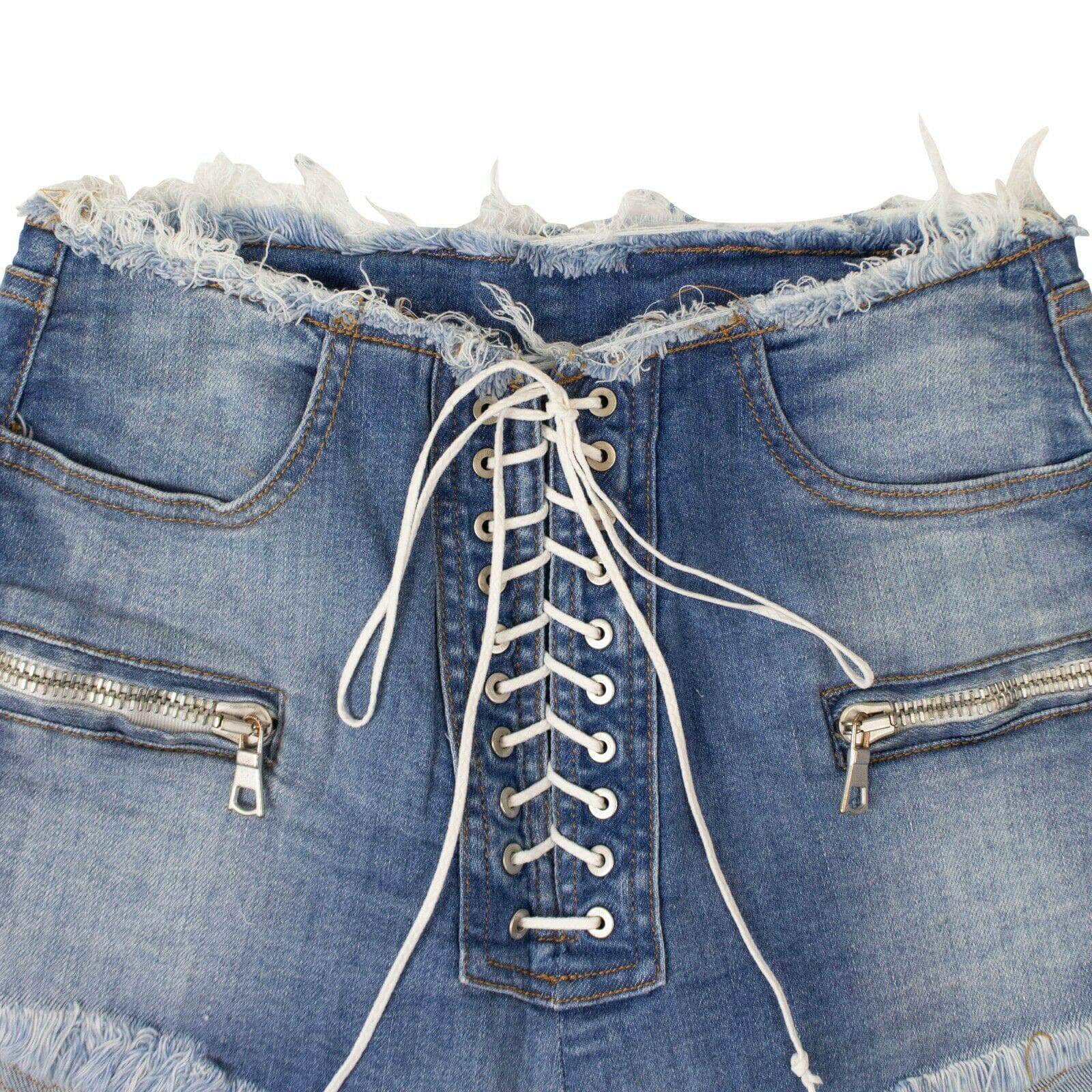 Unravel Project channelenable-all, chicmi, couponcollection, gender-womens, main-clothing, size-24, size-25, size-26, size-28, under-250, unravel-project Denim Lace-Up Shorts