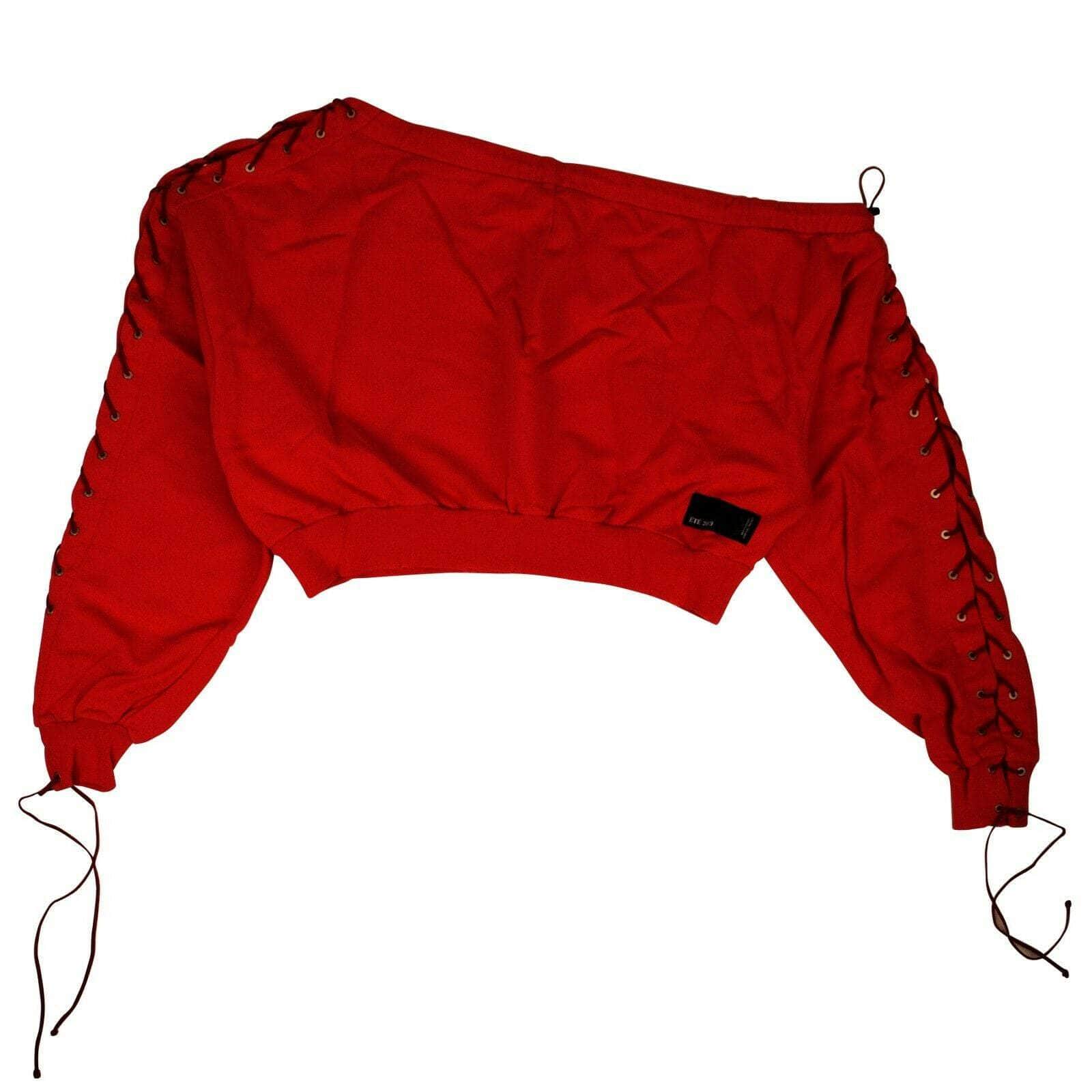 Unravel Project channelenable-all, chicmi, couponcollection, gender-womens, main-clothing, size-l, size-s, size-xs, size-xxs, under-250, unravel-project, womens-hoodies-sweatshirts Red Off The Shoulder Sweatshirt