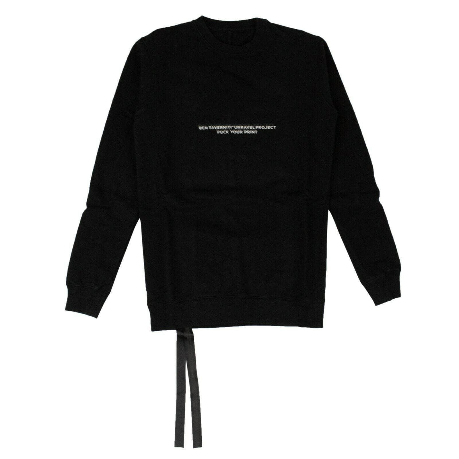 UNRAVEL PROJECT channelenable-all, couponcollection, gender-mens, main-clothing, mens-pullover-sweaters, size-l, size-m, size-s, under-250, unravel-project Black Cotton Slogan Print Longline Sweatshirt