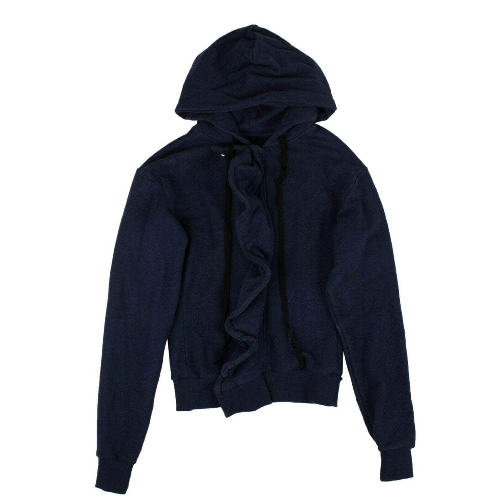 UNRAVEL PROJECT channelenable-all, couponcollection, gender-mens, main-clothing, size-s, under-250, unravel-project S / 82NGG-UN-1103/S Navy Blue Ruffle Zip Up Hooded Sweatshirt 82NGG-UN-1103/S 82NGG-UN-1103/S