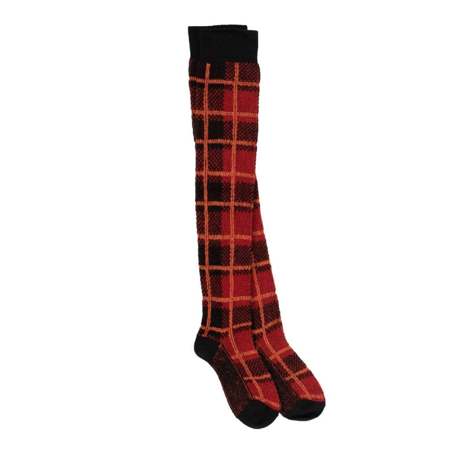 UNRAVEL PROJECT channelenable-all, couponcollection, gender-womens, main-accessories, sale-enable, size-sm, under-250, unravel-project, womens-socks SM Red Wool Checkered Over Knee Socks 82NGG-UN-3009/SM 82NGG-UN-3009/SM