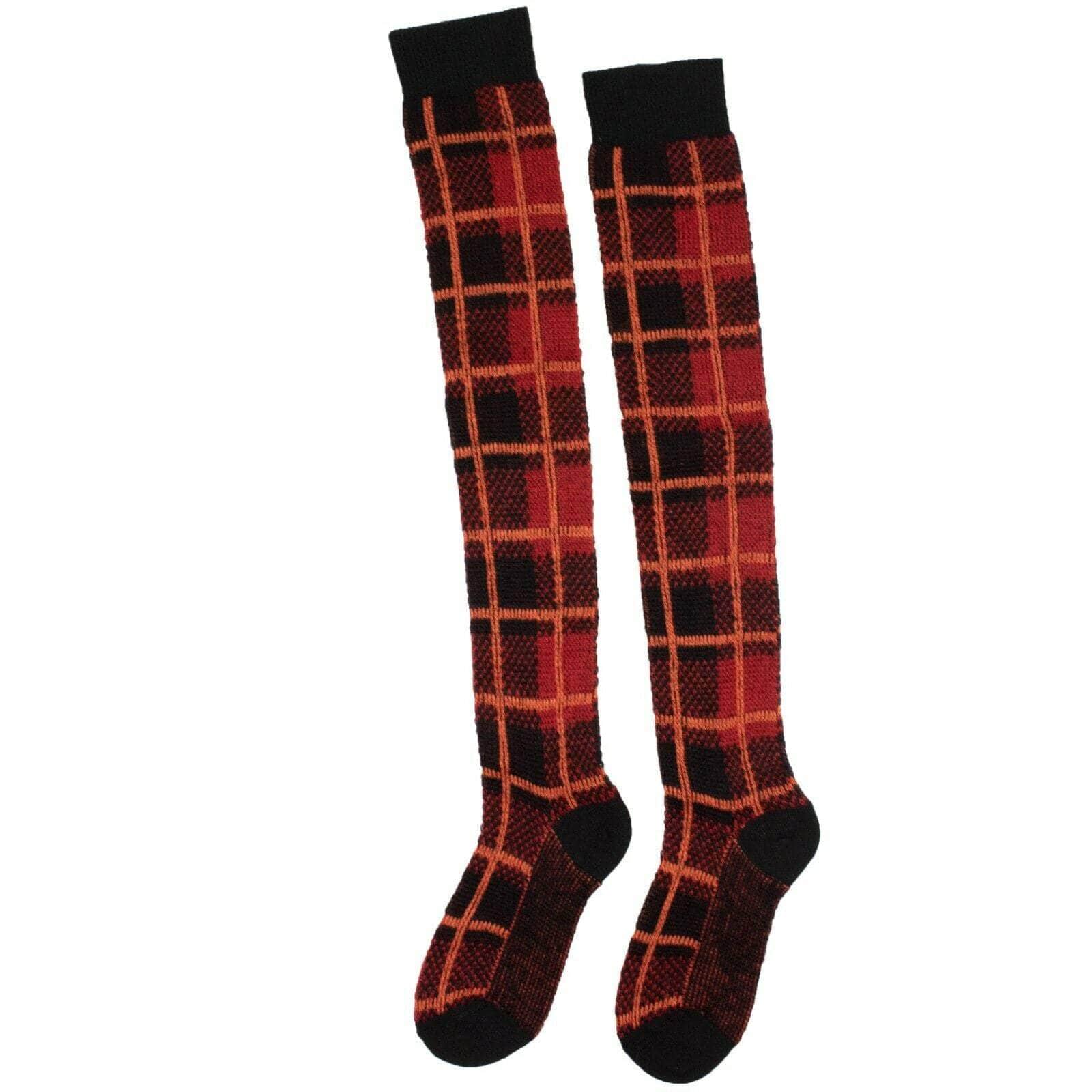 UNRAVEL PROJECT channelenable-all, couponcollection, gender-womens, main-accessories, sale-enable, size-sm, under-250, unravel-project, womens-socks SM Red Wool Checkered Over Knee Socks 82NGG-UN-3009/SM 82NGG-UN-3009/SM