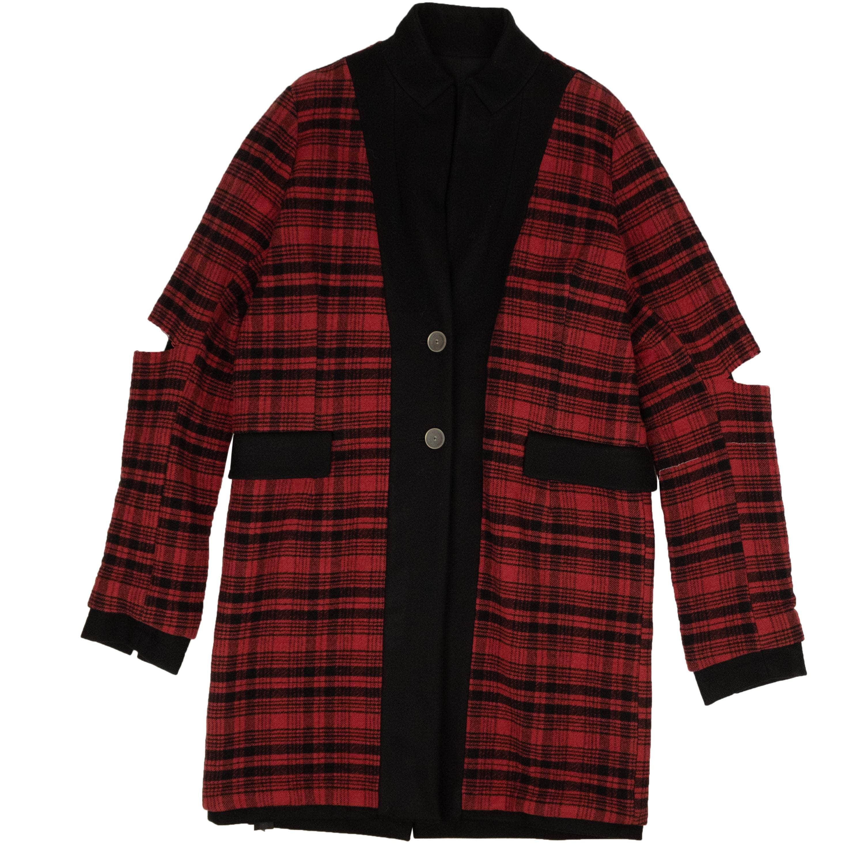 Unravel Project UPR-XOTW-0002/40 NWT UNRAVEL PROJECT Red & Black Unravel Wool Reverse Coat Size 40 $900 UPR-XOTW-0002/40