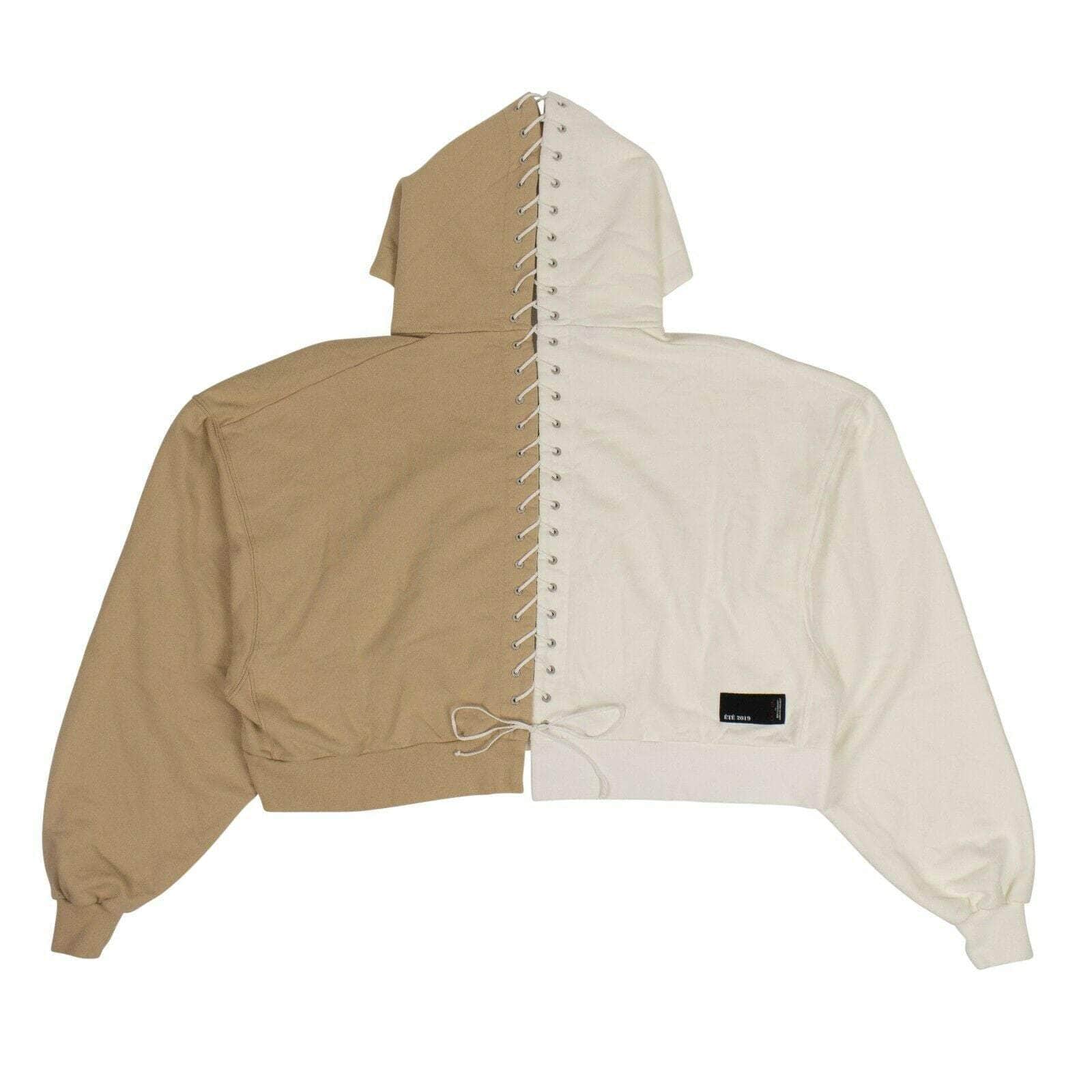 Lace-Up Hoodie Sweatshirt - Beige And White - GBNY