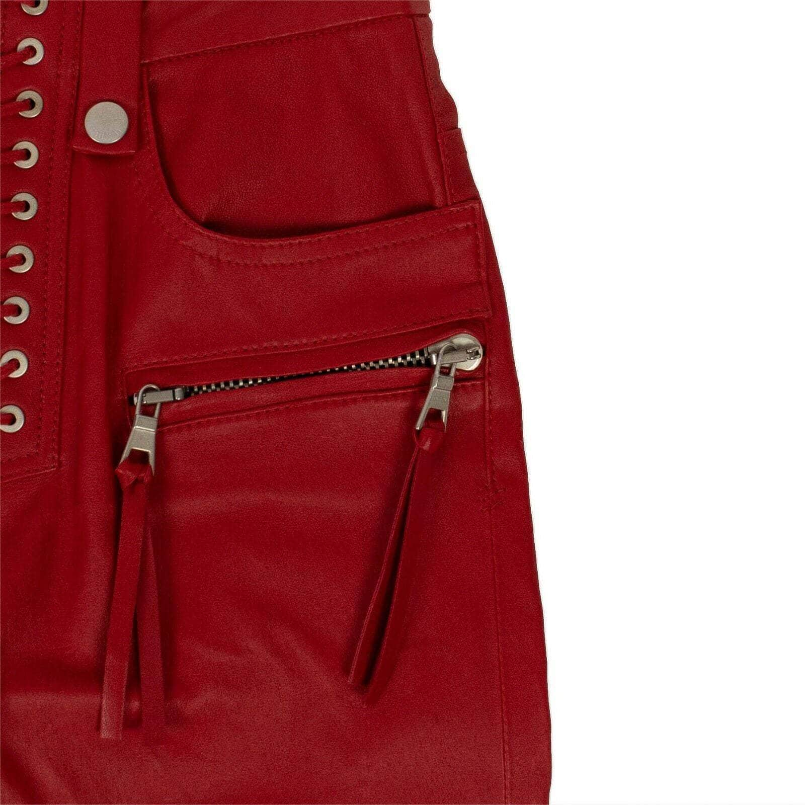 Unravel Project Women's Pants 26 Leather Cropped Plonge Lace-Up Pants - Red 74NGG-UN-1013/26 74NGG-UN-1013/26