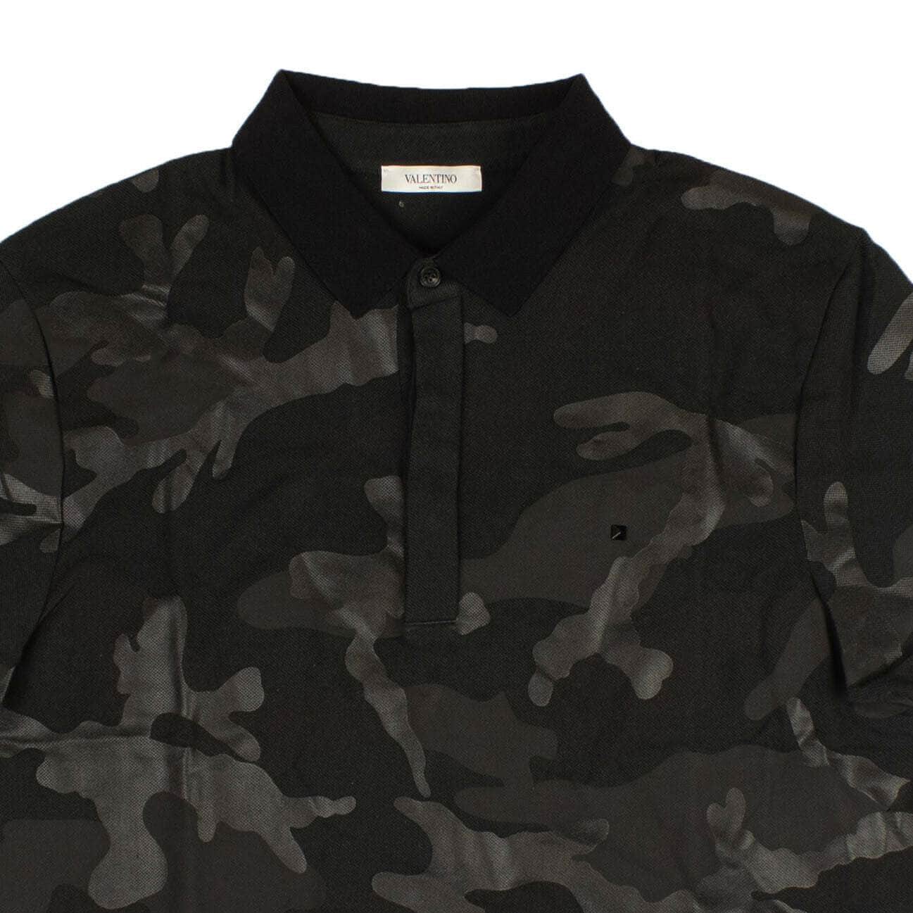 Valentino 250-500, channelenable-all, chicmi, couponcollection, gender-mens, main-clothing, mens-polo-shirts, mens-shoes, size-s, valentino S Black Camo Polo Short Sleeve Shirt 95-VLT-1029/S 95-VLT-1029/S