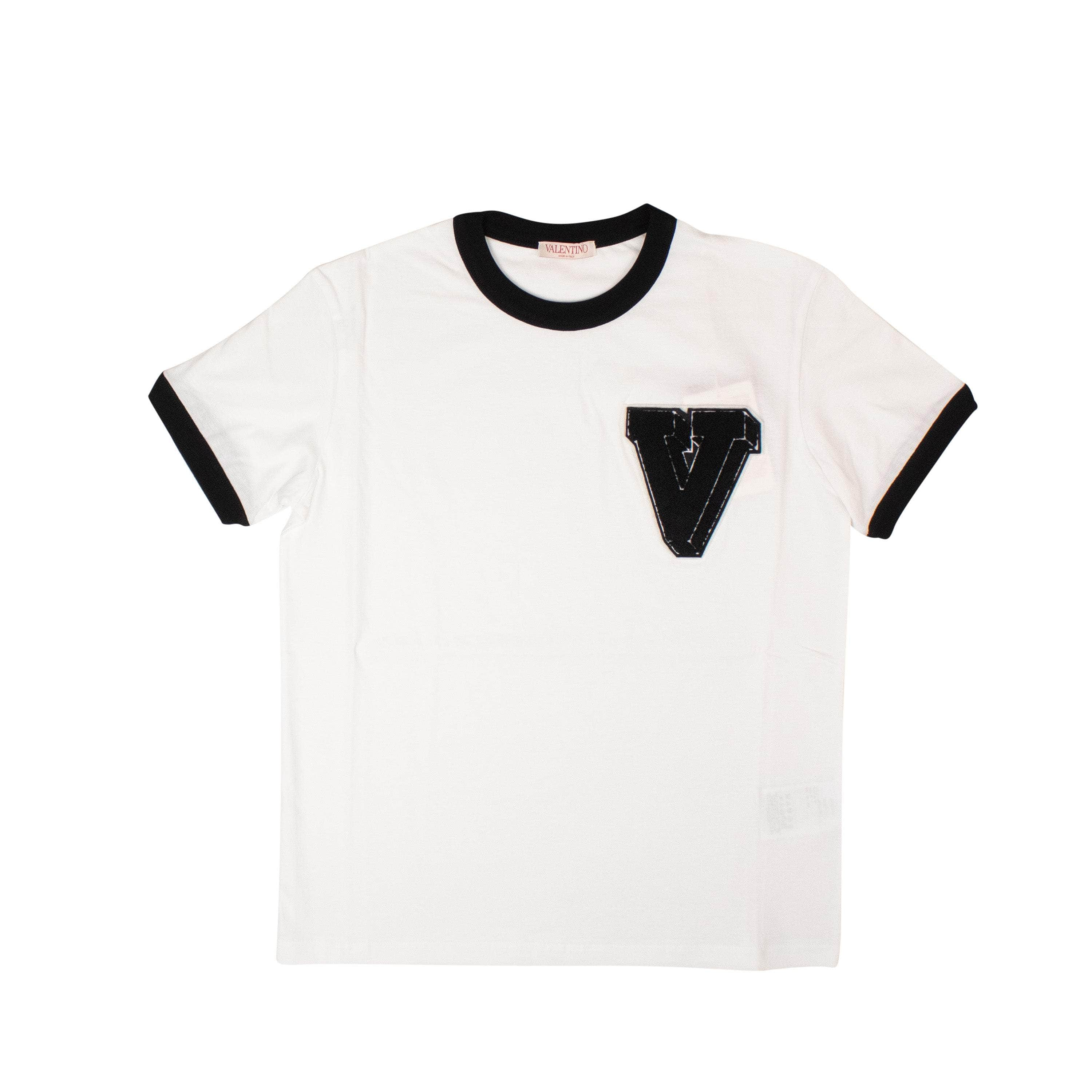 Valentino VLT-XTSH-0009/L NWT Valentino White COTTON T-SHIRT WITH V-3D PATCH Size L $590 VLT-XTSH-0009/L