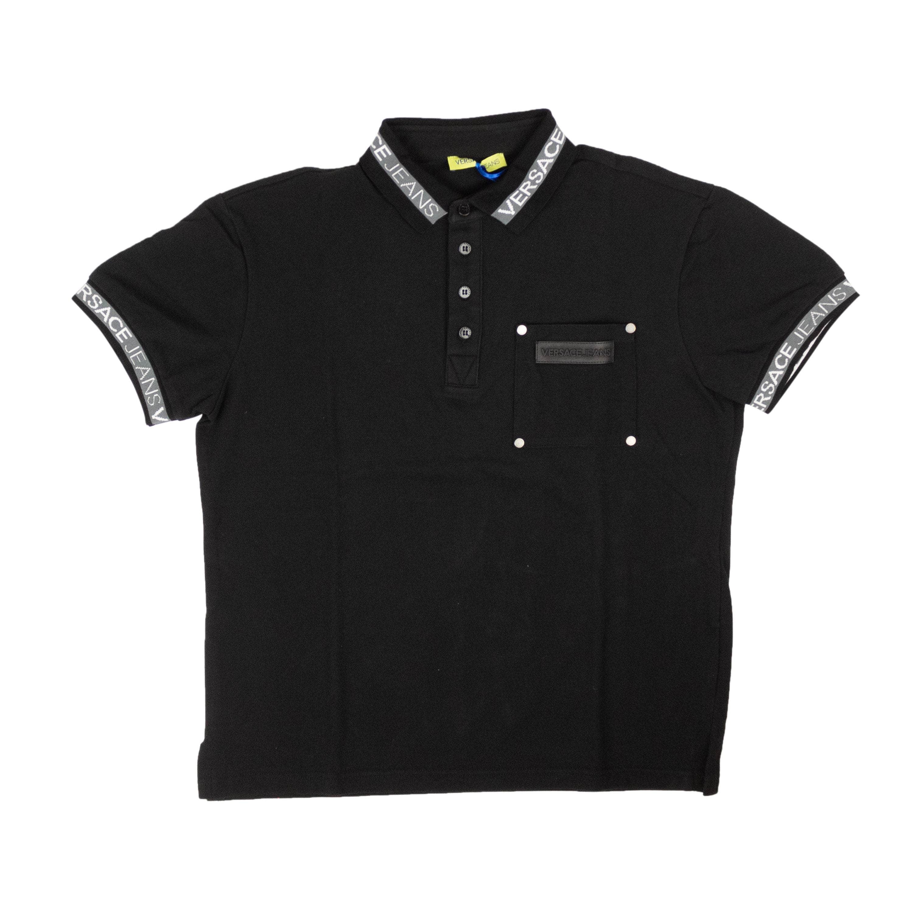 Versace channelenable-all, chicmi, couponcollection, gender-mens, main-clothing, mens-shoes, shop375, size-44, size-48, size-50, size-52, Stadium Goods, under-250, versace Black & White Logo On Collar T-Shirt