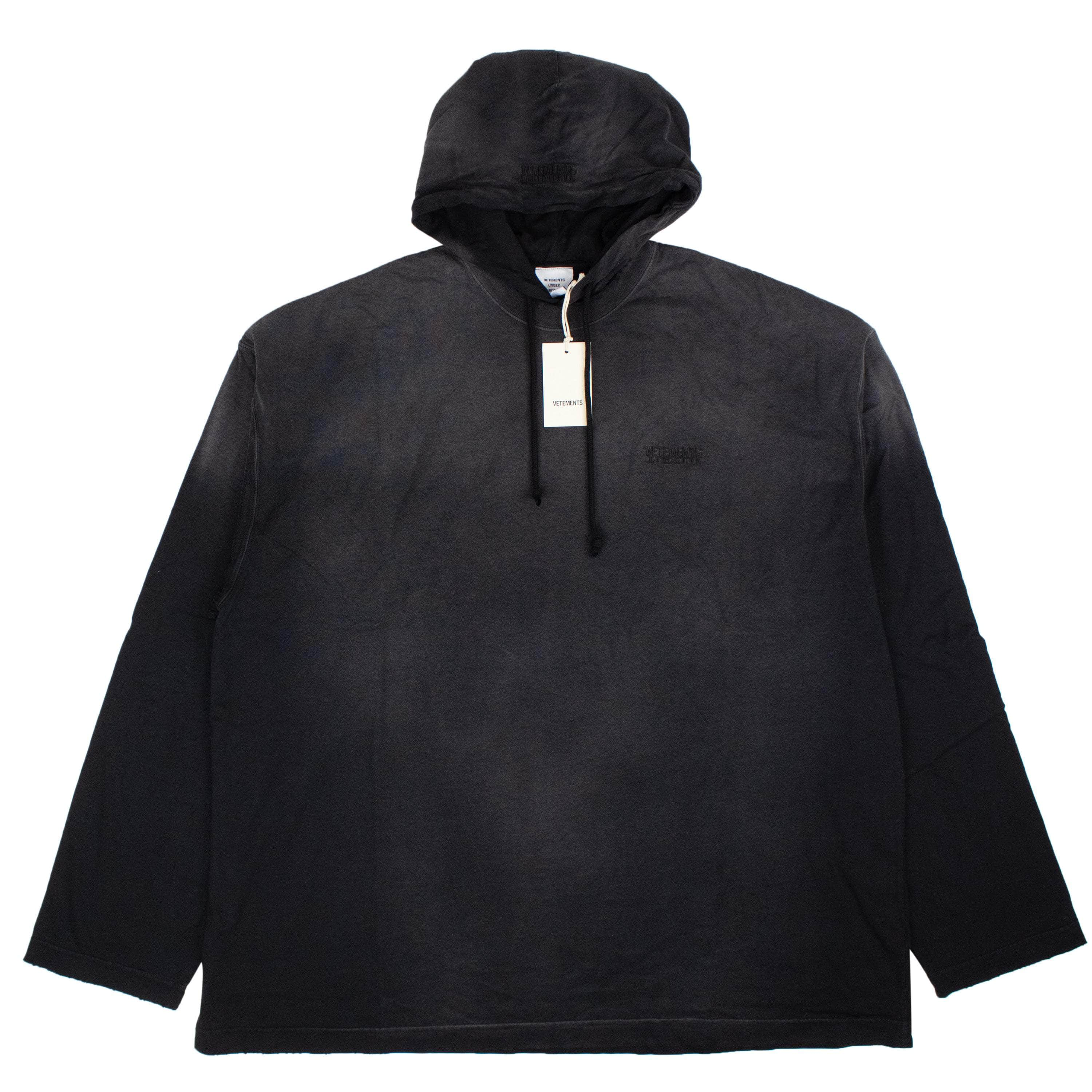 VETEMENTS VTM-XHDS-0004/L NWT VETEMENTS Washed Black Double Jersey Gradient Hoodie Size L $1320 VTM-XHDS-0004/L