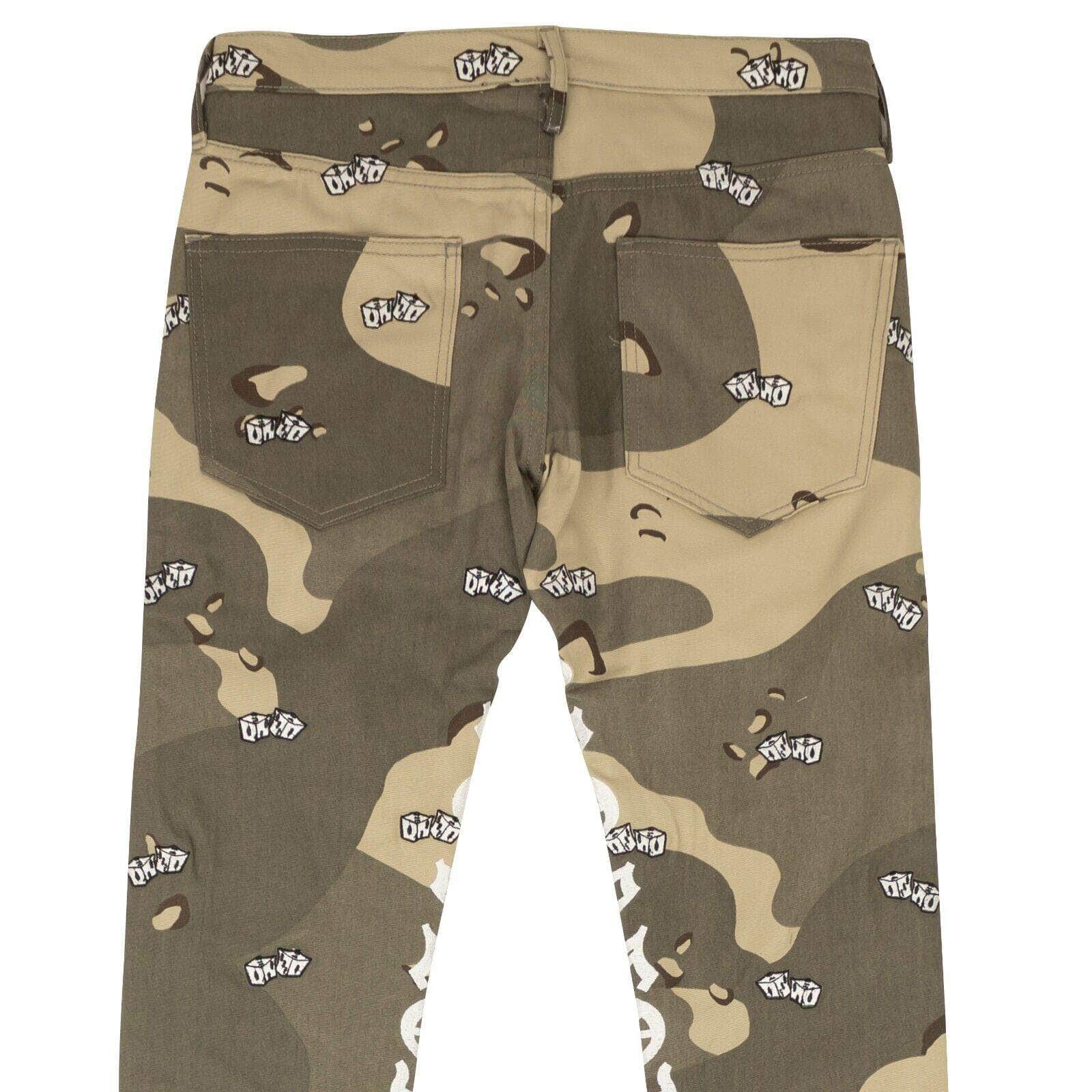 Vlone 1000-2000, channelenable-all, chicmi, couponcollection, gender-mens, main-clothing, mens-shoes, mens-straight-fit-jeans, size-m, size-s, size-xl, size-xxl, vlone Beige Green Desert Camo Dice 5 Pocket Jeans