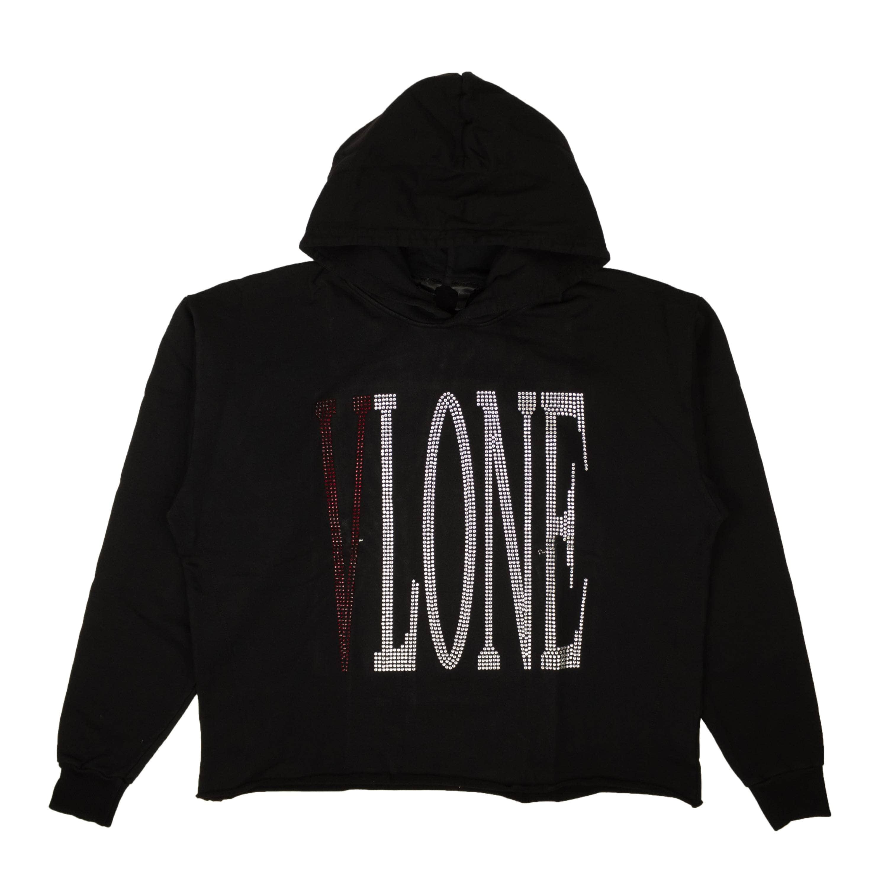 Vlone 500-750, channelenable-all, chicmi, couponcollection, gender-mens, main-clothing, mens-shoes, size-l, size-m, size-xl, vlone Black Rhinestone Logo Pullover Hoodie