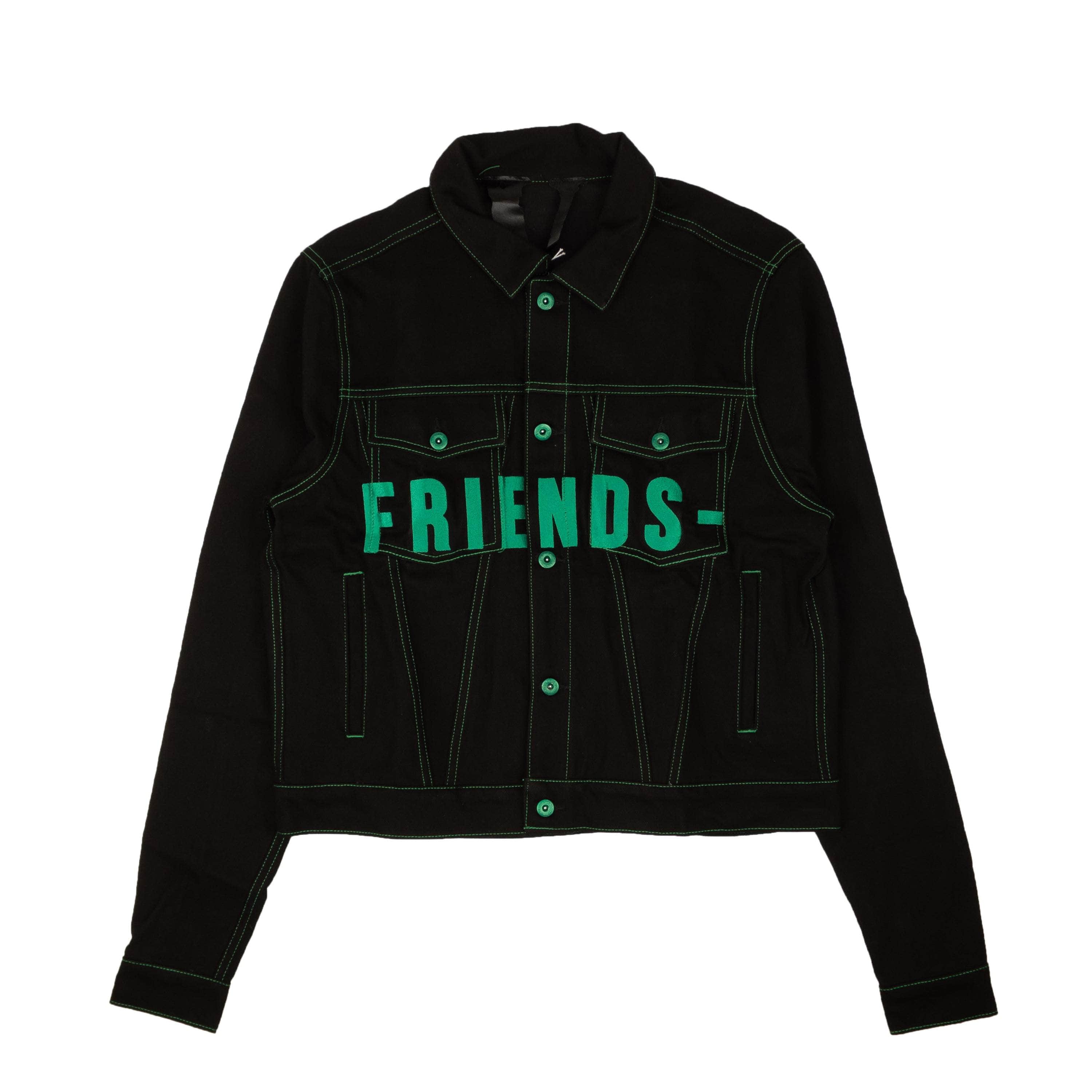 Vlone 750-1000, channelenable-all, chicmi, couponcollection, gender-mens, main-clothing, mens-denim-jackets, mens-shoes, size-l, size-m, size-xl, size-xxl, vlone Black And Green Friends Denim Jacket