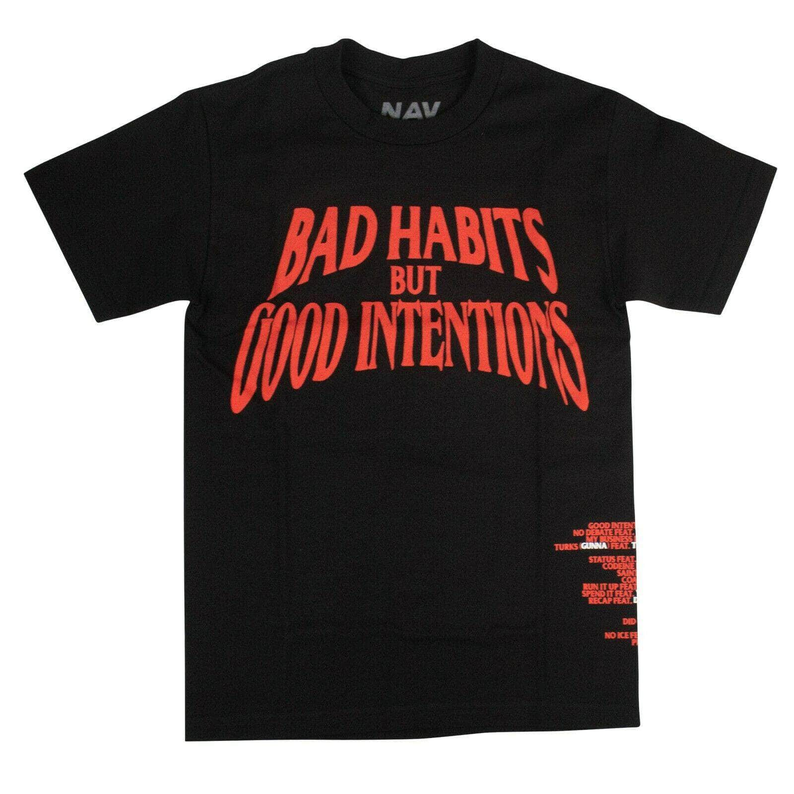 Vlone Artist Merch 75LE-1605/XL NWT VLONE x NAV Black 'Bad Habits Good Intentions' T-Shirt Size XL 75LE-1605/XL