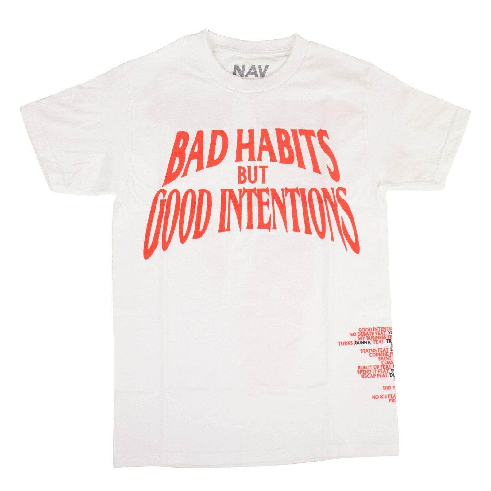 Vlone chicmi, couponcollection, gender-mens, main-clothing, mens-shoes, size-l, size-m, size-s, size-xl, t-shirt, under-250, vlone, vlone-artist-merch VLONE x NAV 'Bad Habits Good Intentions' T-Shirt - White