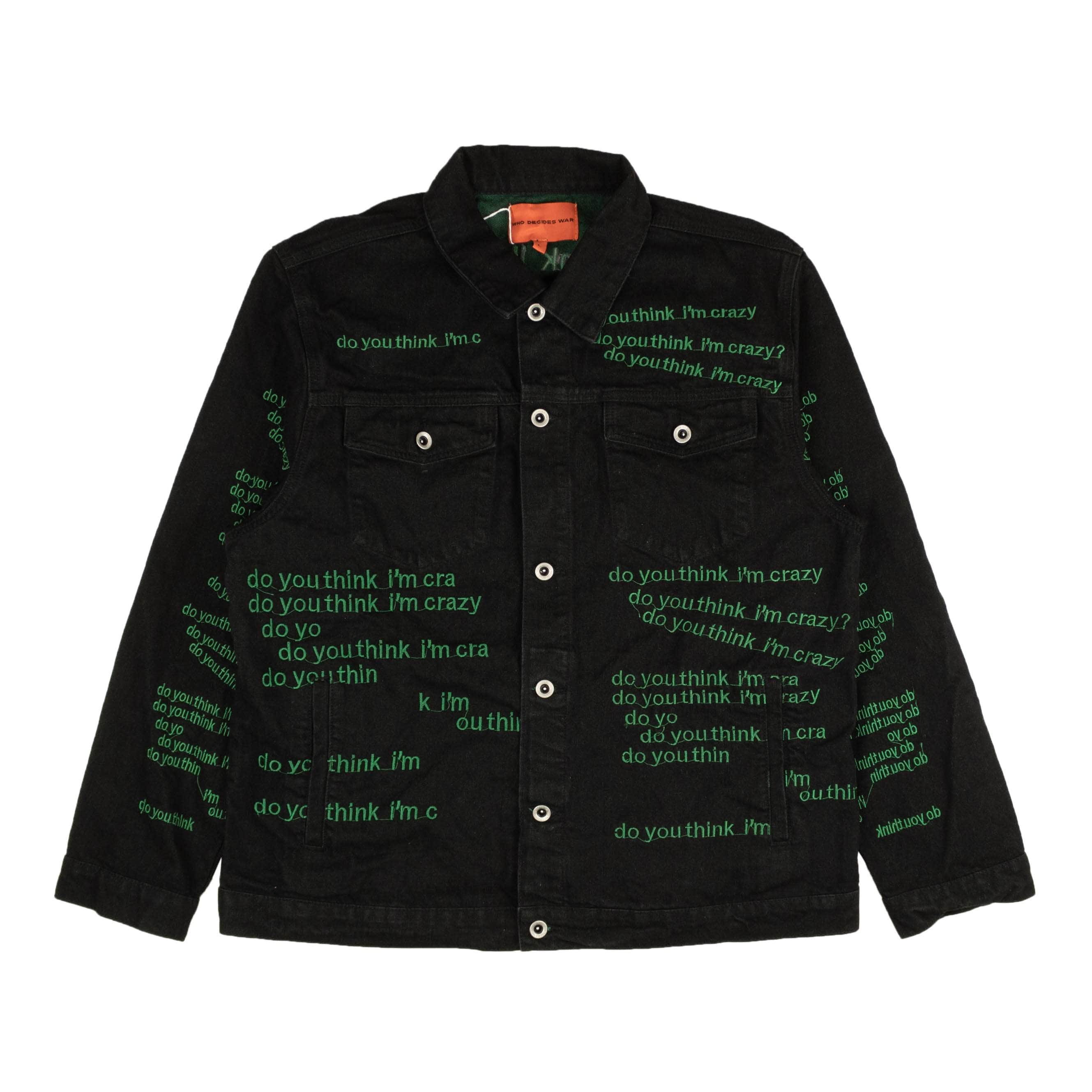 Who Decides War 91-WDW-1004/L NEW WHO DECIDES WAR Black Green Monster Distressed Denim Jacket Size L $675 91-WDW-1004/L