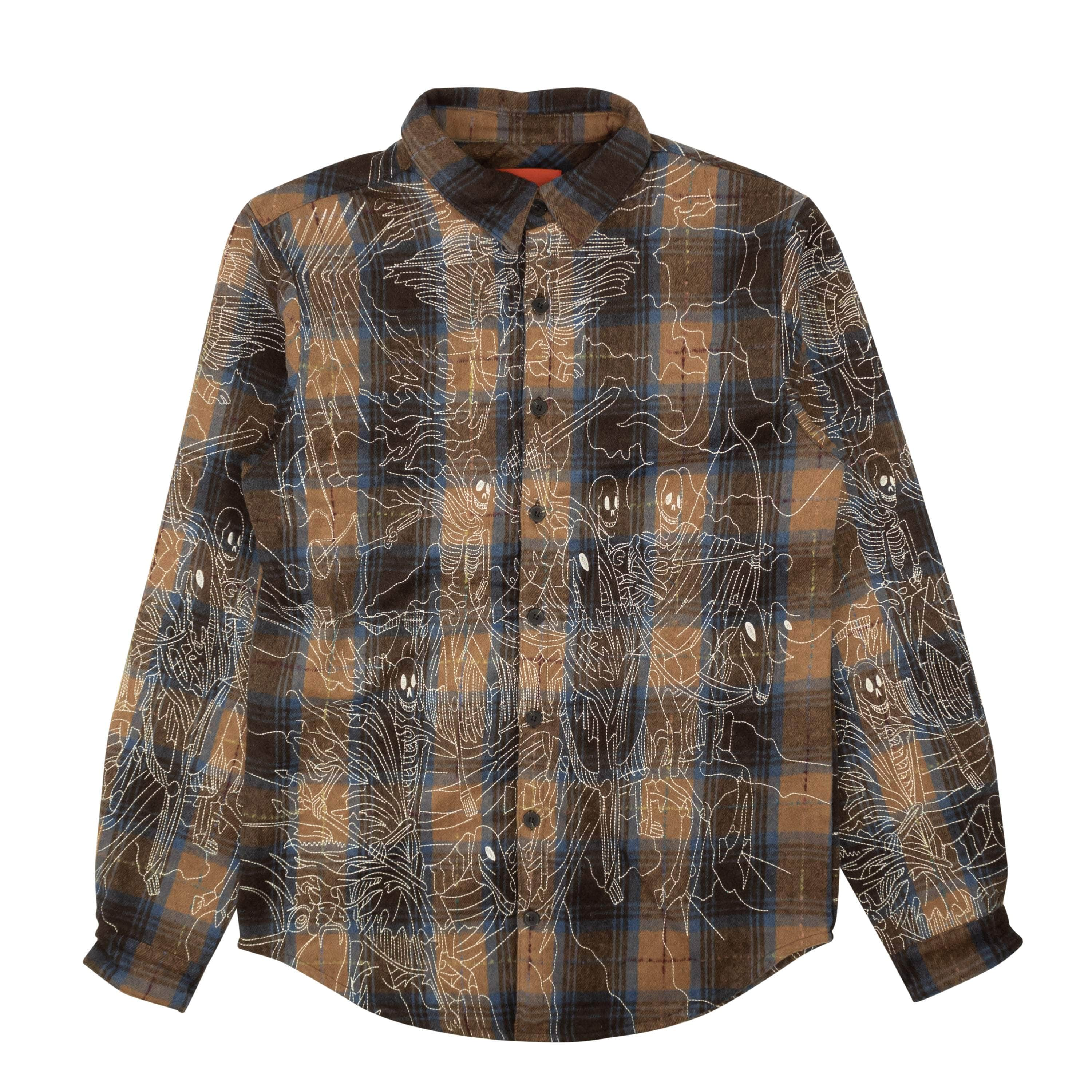 Who Decides War 95-WDW-1043/S NEW WHO DECIDES WAR Brown Horsemen Embroidered Flannel Overshirt Size S $650 95-WDW-1043/S