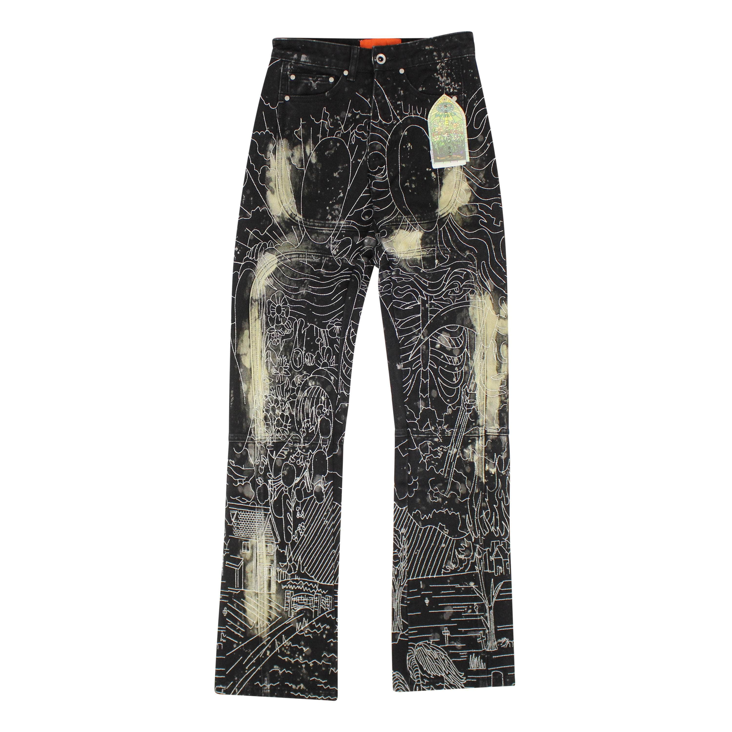 Who Decides War WDW-XJNS-0028/26 NWT Who Decides War WDW Black Blanched Embroidered Jeans Size 26 $650 WDW-XJNS-0028/26