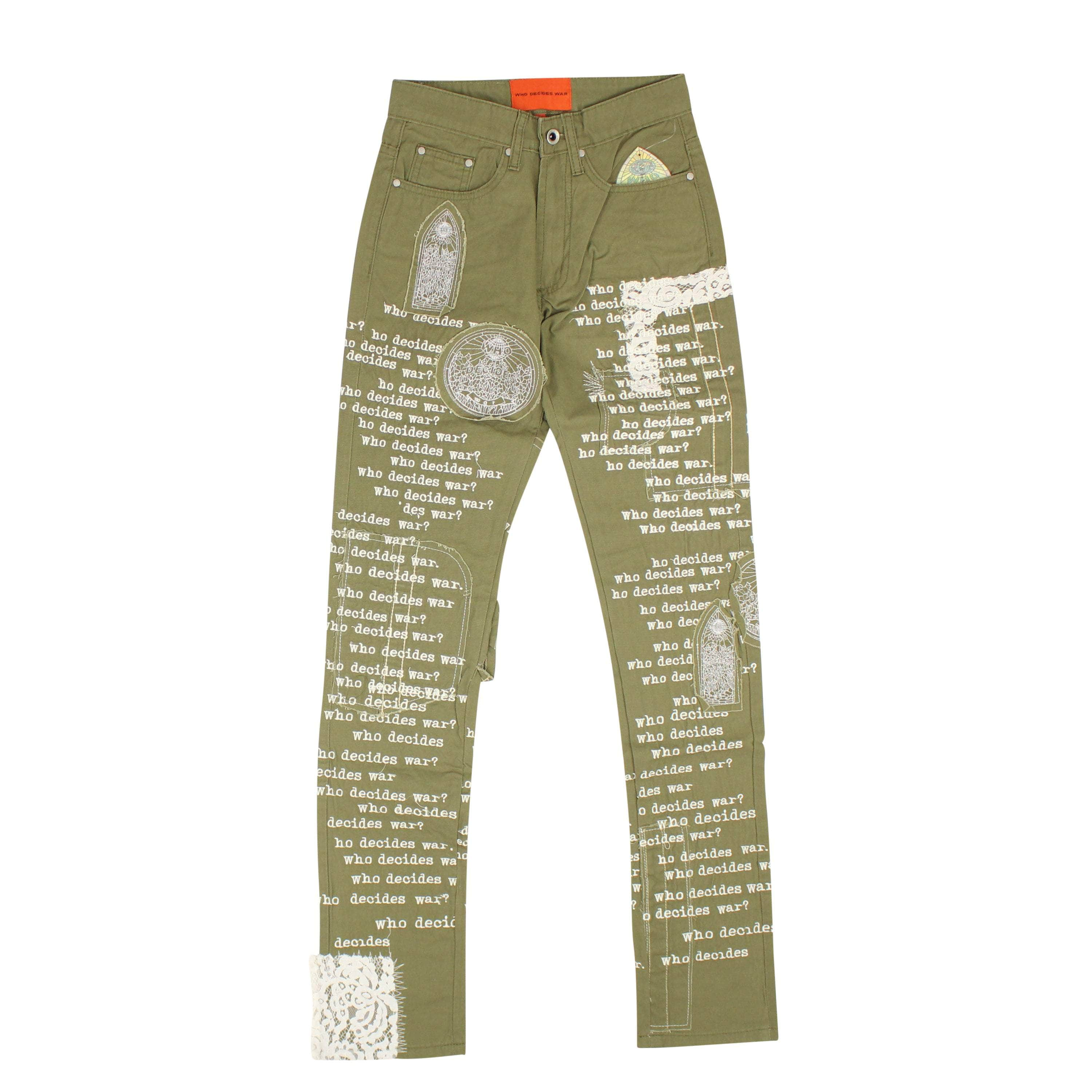 Who Decides War WDW-XJNS-0030/24 NWT Who Decides War Tan Fatigue Scripture Denim Jeans Size 24 $550 WDW-XJNS-0030/24