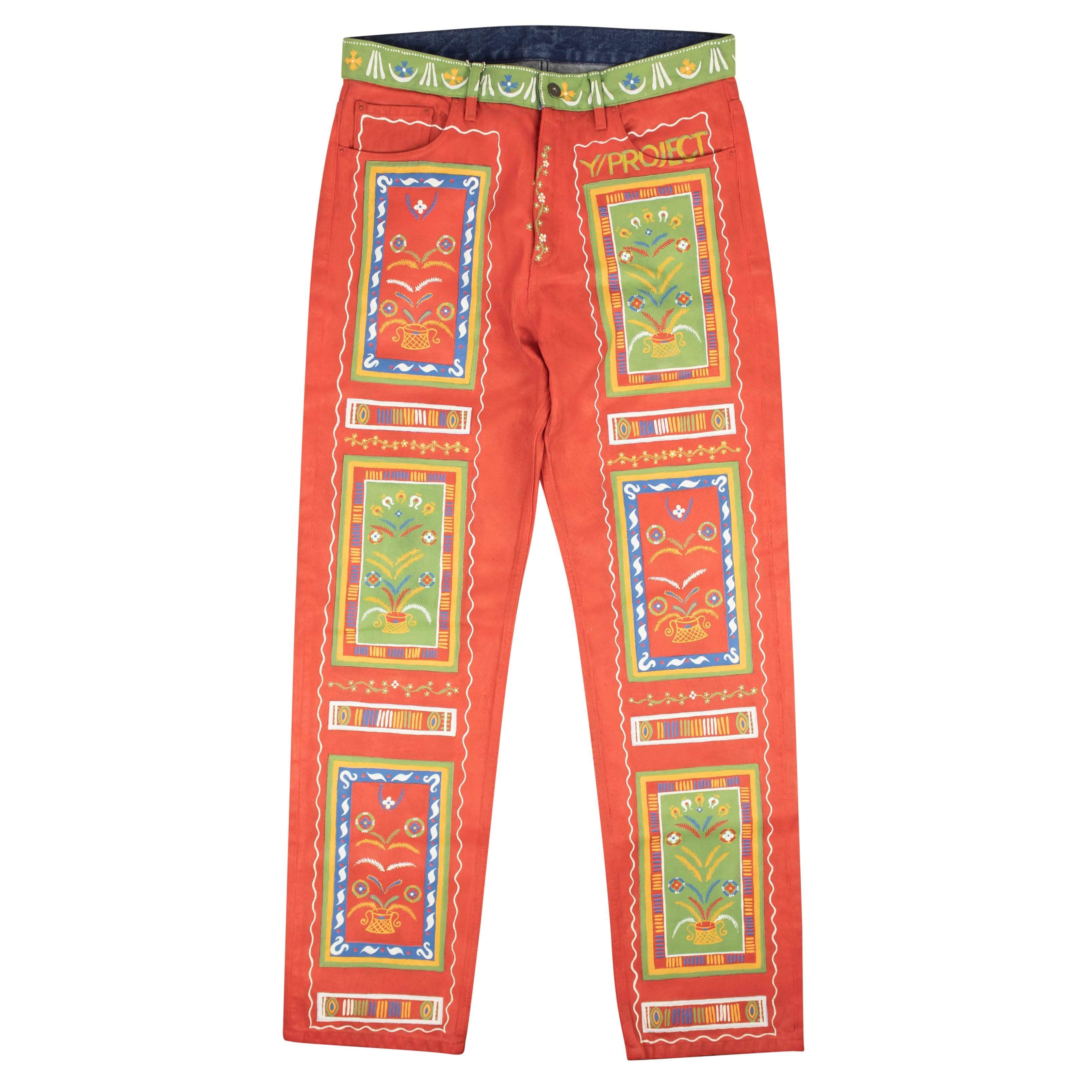 Y/Project 2000-5000, channelenable-all, chicmi, couponcollection, gender-mens, main-clothing, mens-casual-pants, mens-shoes, MixedApparel, size-m, y-project M Red Print Hand Painted Multi Denim Jeans 95-YPT-1009/M 95-YPT-1009/M