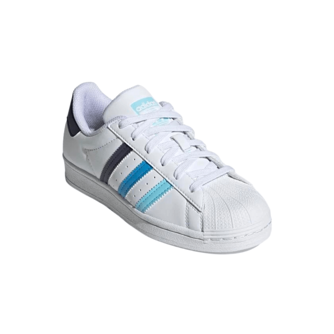 Adidas superstar deals light blue stripes