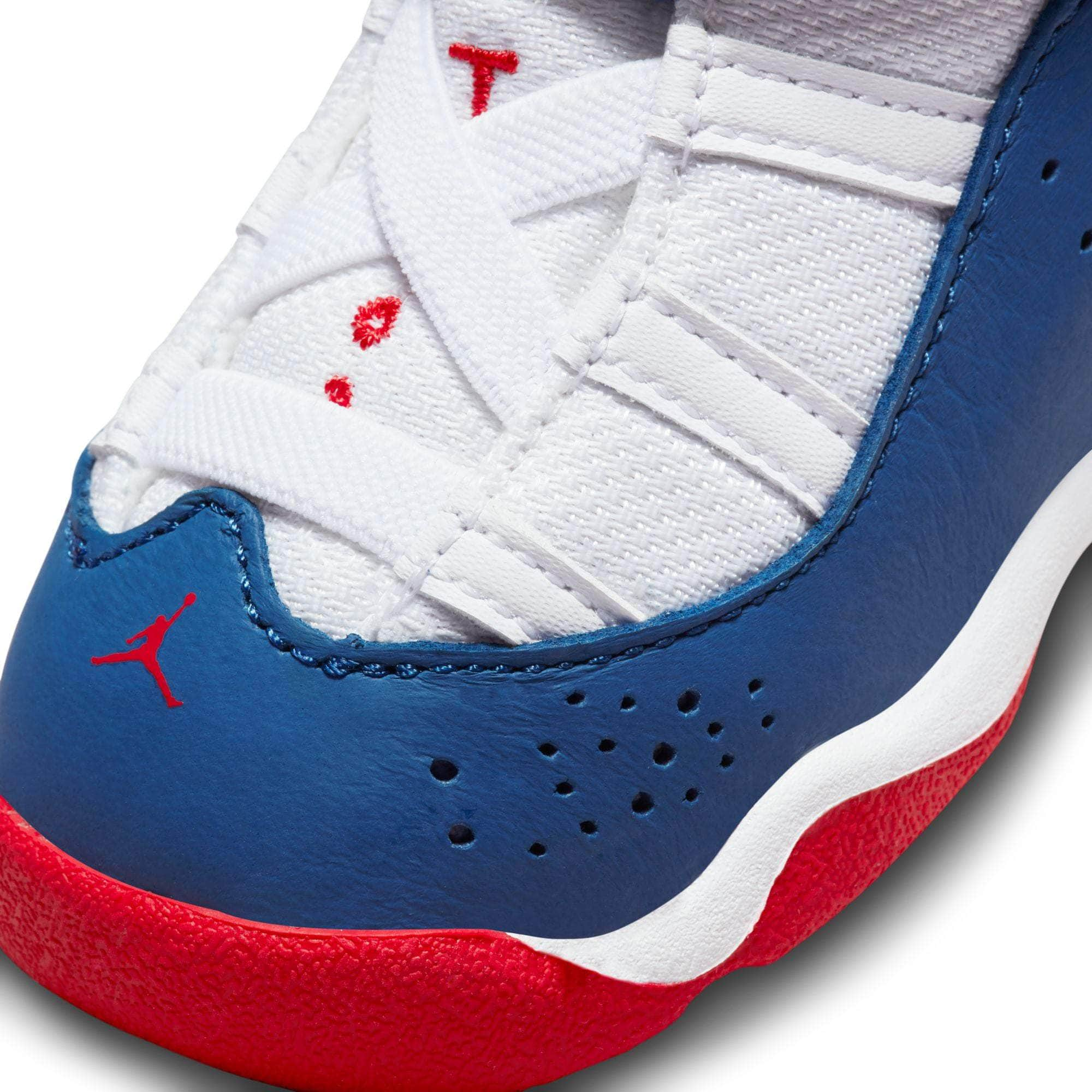 Toddler blue and white hot sale jordans