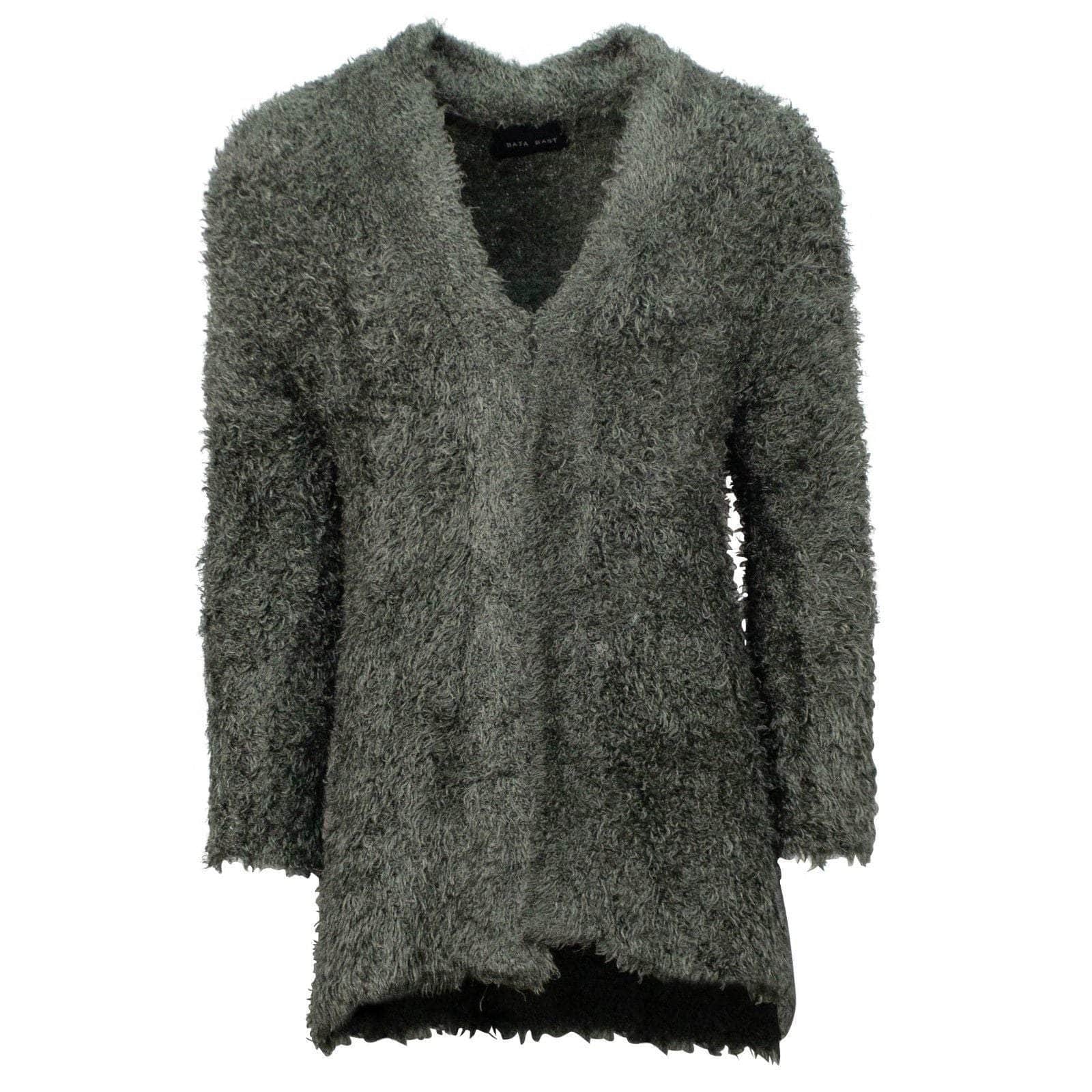 Baja East Sweaters 1 / XS Fuzzy Silk Blend Long Cardigan Sweater - Olive Green 58LE-424/1 58LE-424/1