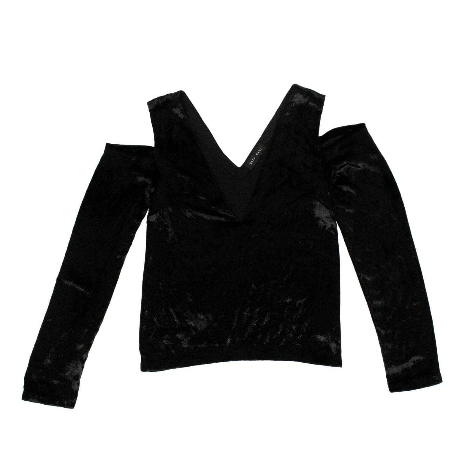 Baja East Women's Tops 0 Sparkly Velvet Cold Shoulder Shirt - Black 69LE-1839/0 69LE-1839/0