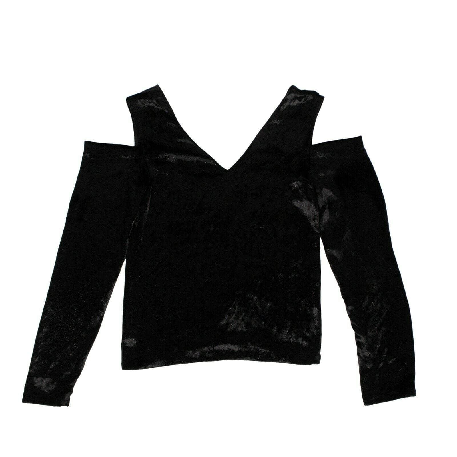 Baja East Women's Tops 0 Sparkly Velvet Cold Shoulder Shirt - Black 69LE-1839/0 69LE-1839/0