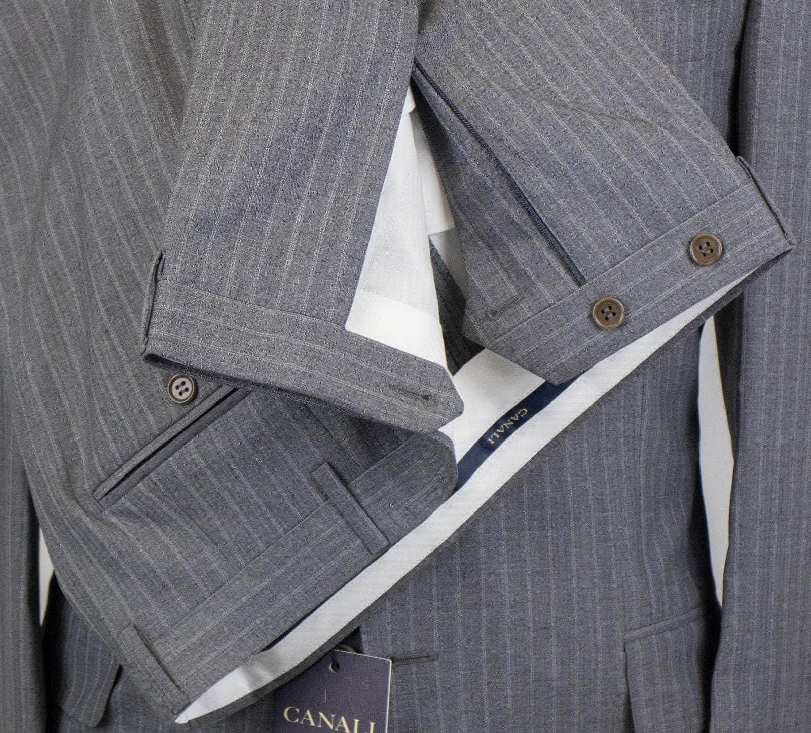 Canali Suits 38 Drop 4 Striped Wool 3 Button Suit - Gray 39C-38/NE 39C-38/NE