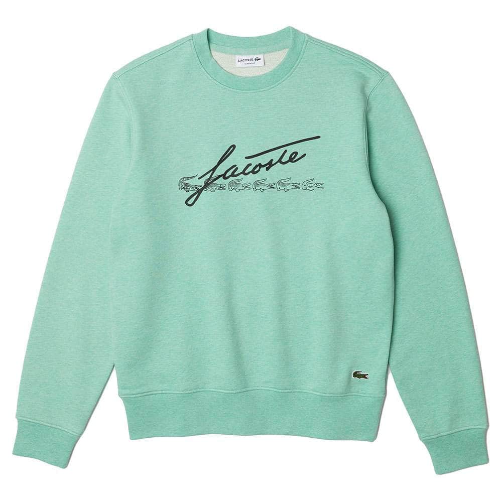 Lacoste Signature Print Crew Neck Cotton Fleece Sweatshirt Men s