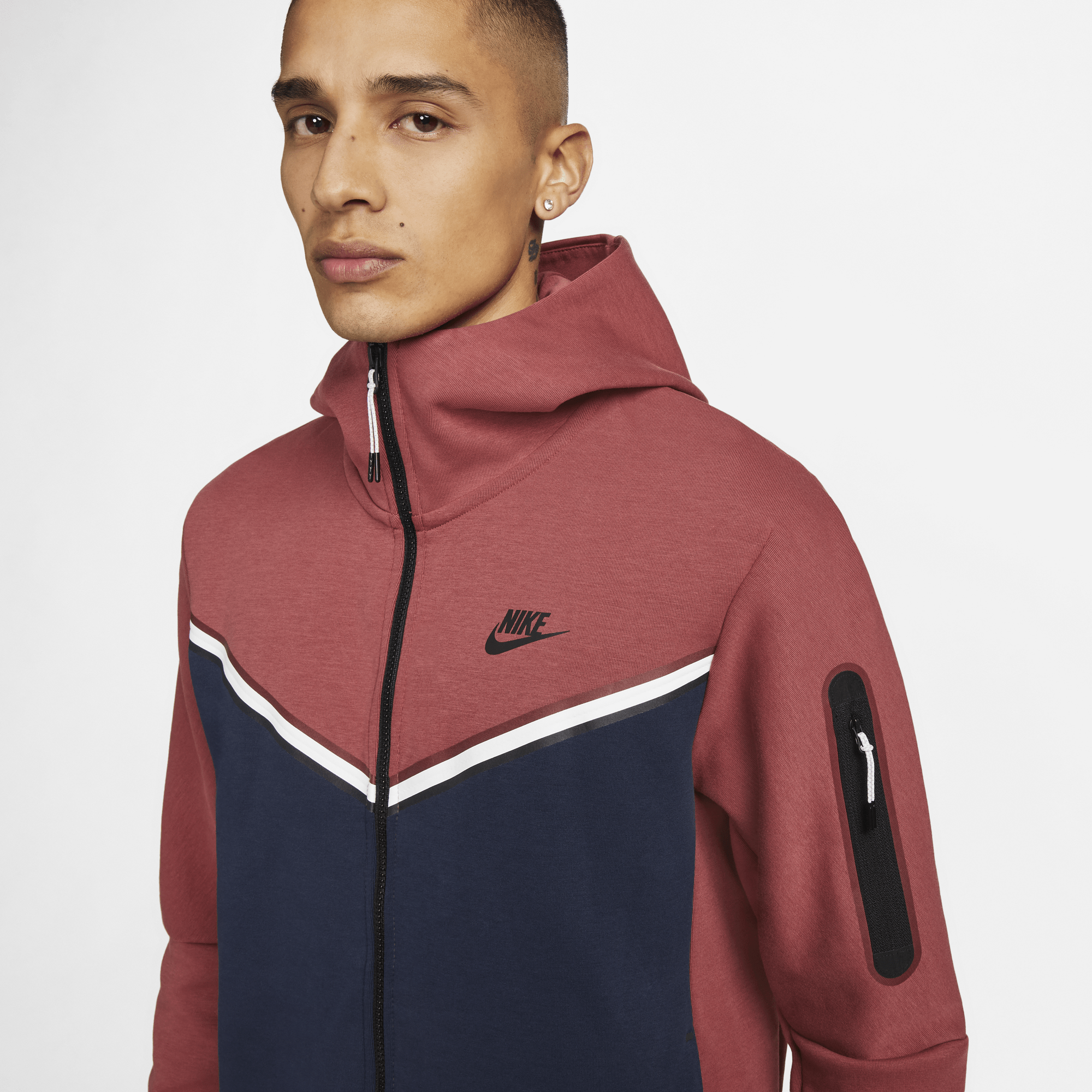 Nike Sportswear Tech Fleece Full-Zip Beige Hoodie - Puffer Reds